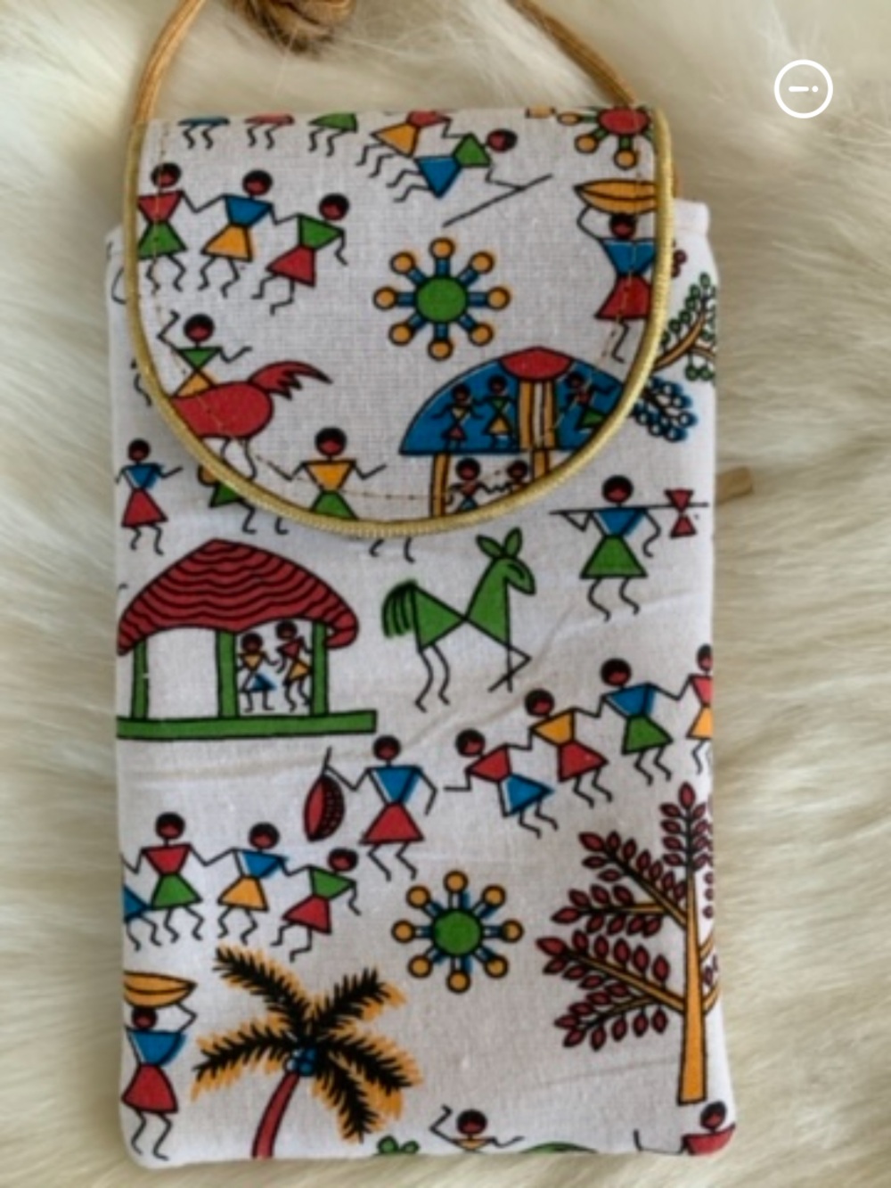Handcrafted White Multicolor Printed Crossbody Bag With Gold KeyChain Holder